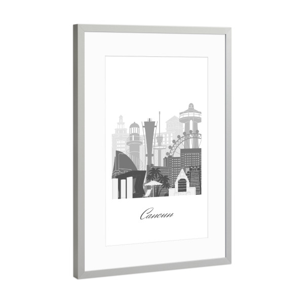 Poster mit Rahmen Silber "Cancun-Skyline in SW" artboxONE - Städte,Reise,Architektur,Kartografie