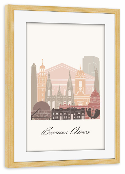 Poster mit Rahmen kiefer "Skyline - Buenos Aires" artboxONE - Städte,Reise,Architektur,Kartografie