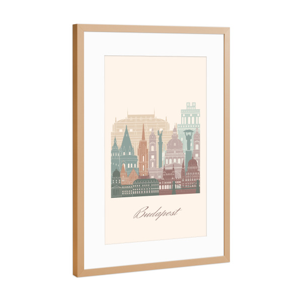 Poster mit Rahmen Kupfer "Budapester Skyline - Salbeigrün" artboxONE - Städte,Reise,Architektur,Städte / Budapest,Kartografie