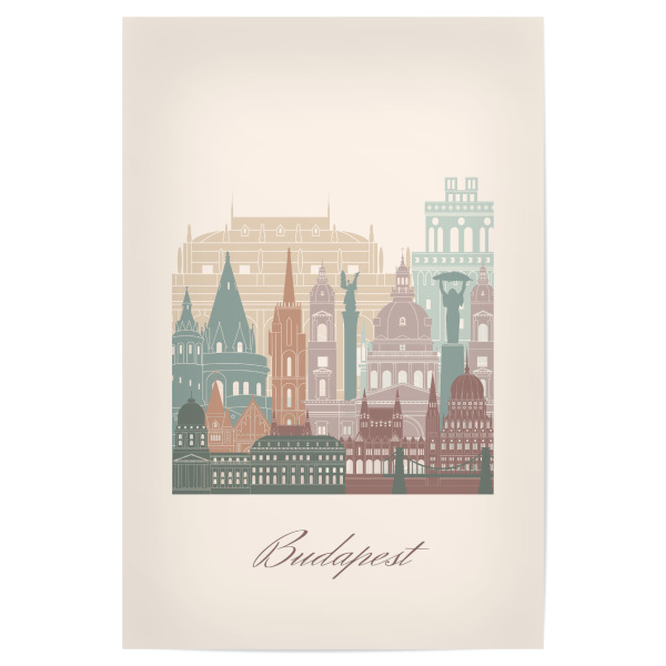 Poster "Budapester Skyline - Salbeigrün" artboxONE - Städte,Reise,Architektur,Städte / Budapest,Kartografie