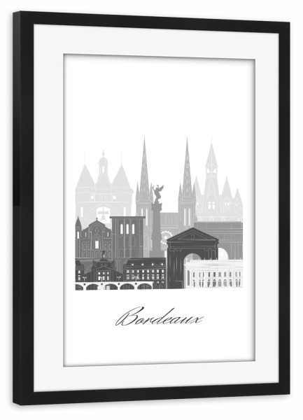 Poster mit Rahmen schwarz "Bordeaux-Skyline in sw" artboxONE - Städte,Reise,Architektur,Kartografie