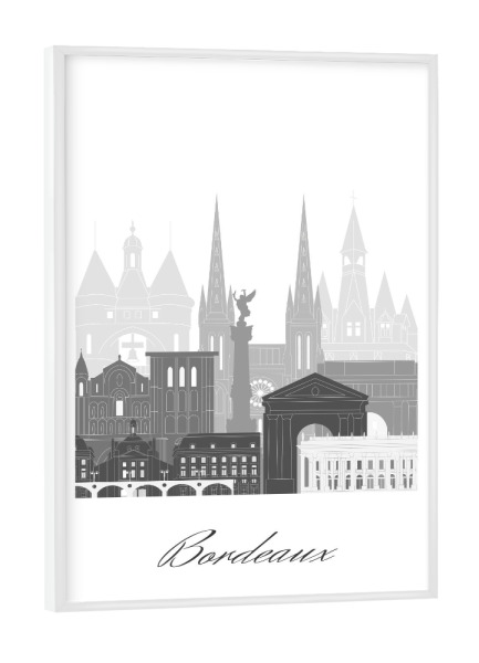 Poster mit weißem Rahmen "Bordeaux-Skyline in sw" artboxONE - Städte,Reise,Architektur,Kartografie