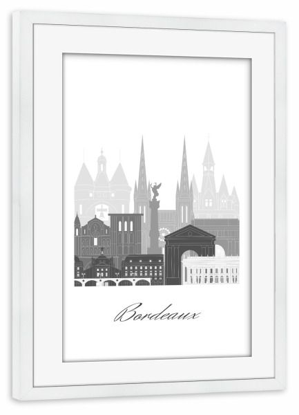 Poster mit Rahmen weiß "Bordeaux-Skyline in sw" artboxONE - Städte,Reise,Architektur,Kartografie