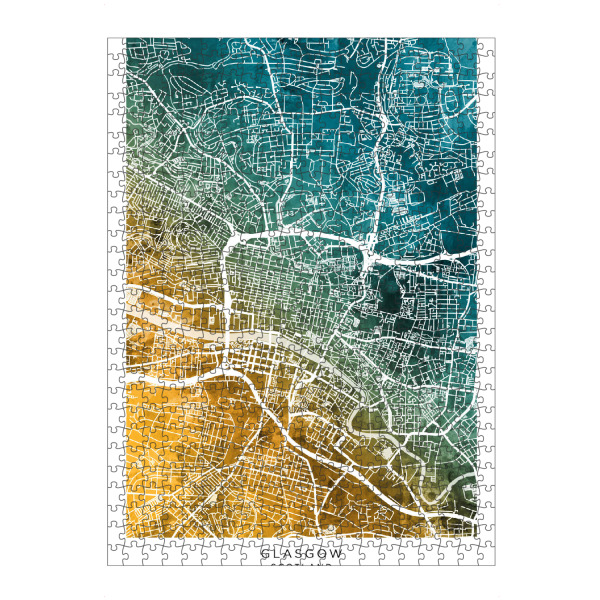 artboxONE Puzzle "Glasgow-Straßenkarte, blaugrün" artboxONE - Städte - Glasgow,Schottland,Stadtkarte,Karte,Stadtplan,Aquarell,Malerei