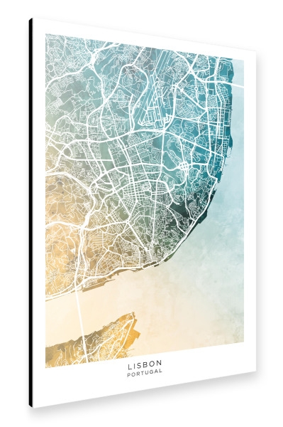 Alu-Dibond "Lissabon Stadtplan Blaugrün" 30x20 cm artboxONE