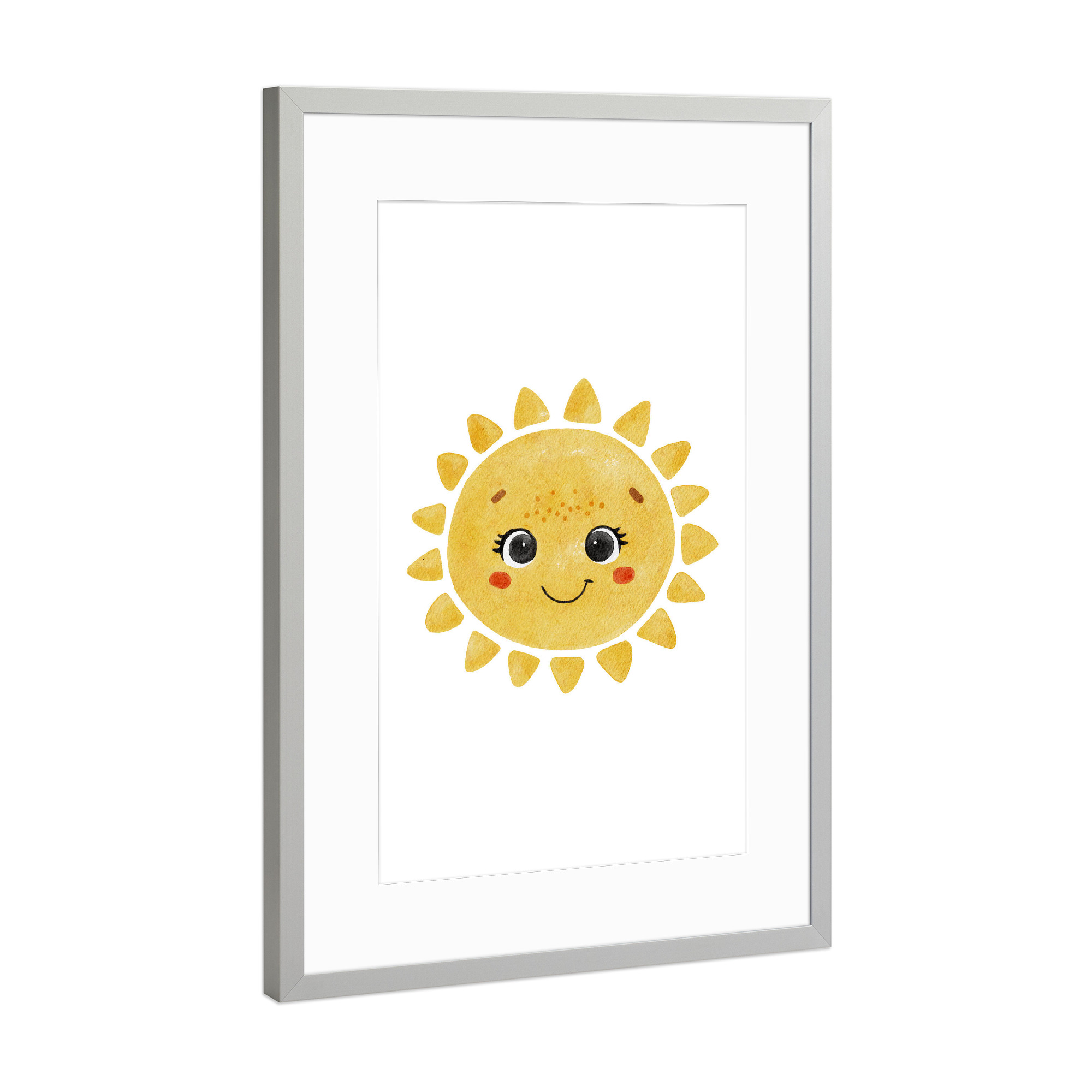 Poster mit Rahmen Silber "Aquarell glückliche Sonne" artboxONE - Tiere