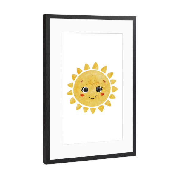 Poster mit Rahmen Schwarz (Metallic) "Aquarell glückliche Sonne" artboxONE - Tiere