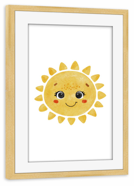 Poster mit Rahmen kiefer "Aquarell glückliche Sonne" artboxONE - Tiere