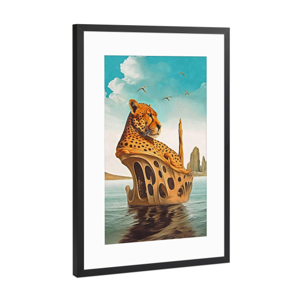 Poster mit Rahmen Schwarz (Metallic) "SURREALISMUS CHEETAH ISLAND" artboxONE - Tiere,Abstrakt