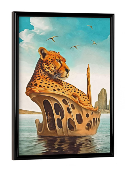 Poster mit schwarzem Rahmen "SURREALISMUS CHEETAH ISLAND" artboxONE - Tiere,Abstrakt