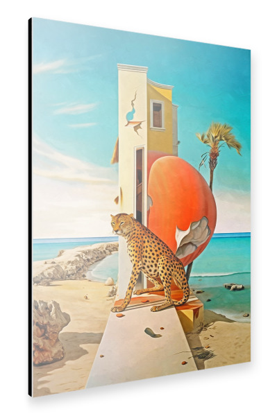 Alu-Dibond "SURREALISMUS-GEPARD AN DER WAND" 30x20 cm artboxONE