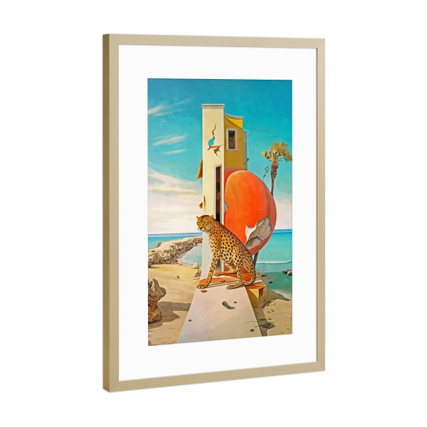 Poster mit Rahmen Gold "SURREALISMUS-GEPARD AN DER WAND" artboxONE - Natur,Tiere