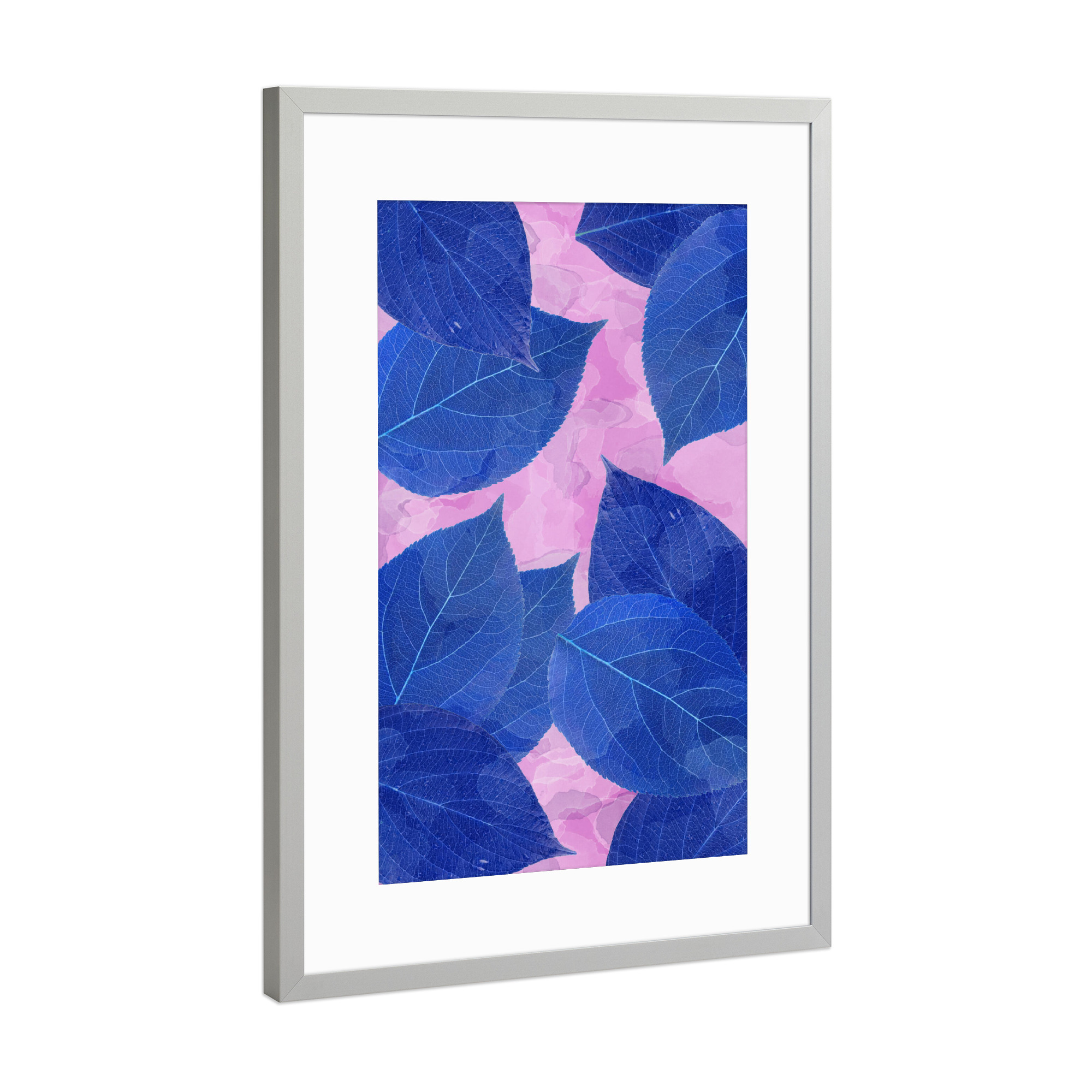 Poster mit Rahmen Silber "Leaf Me Blue" artboxONE - Natur,Floral,Abstrakt,Ultraviolet
