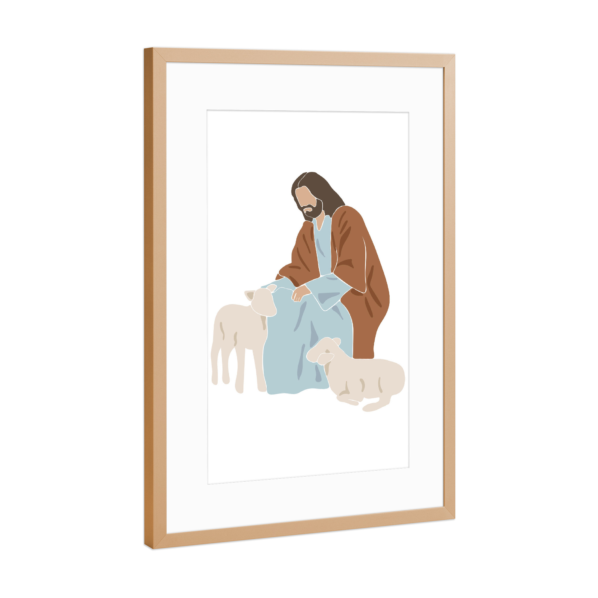 Poster mit Rahmen Kupfer "Jesus mit Schafen" artboxONE - Tiere,Menschen