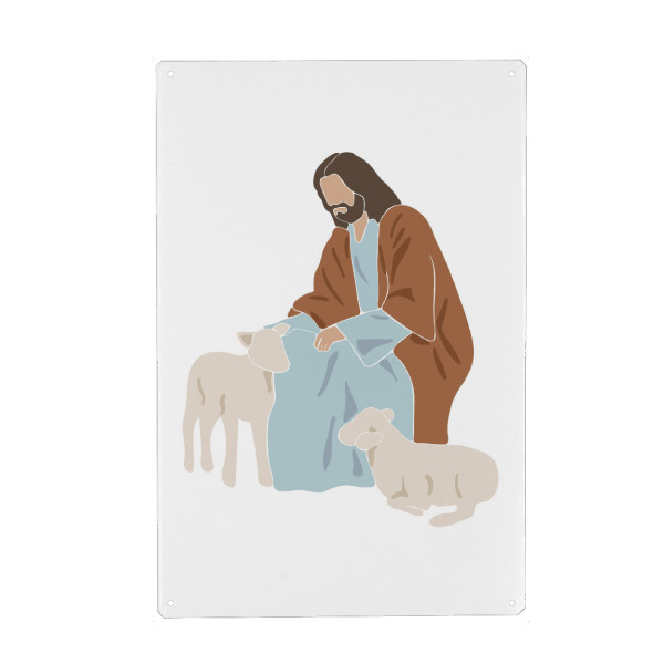 Holzbild "Jesus mit Schafen" artboxONE - Tiere,Menschen