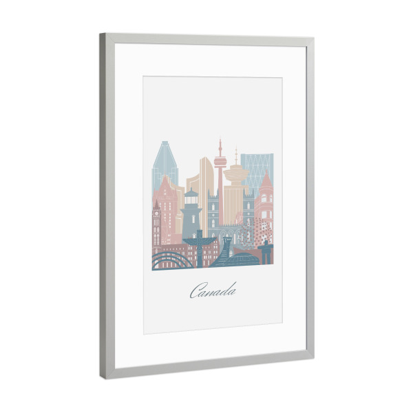 Poster mit Rahmen Silber "Kanada-Skyline im Erdtöne-Stil" artboxONE - Städte,Reise,Architektur,Kartografie
