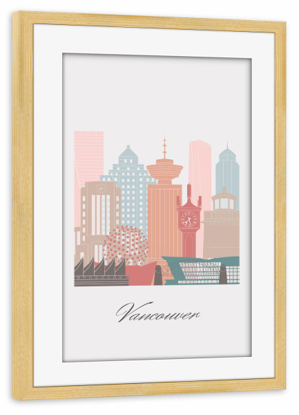 Poster mit Rahmen kiefer "Skyline von Vancouver - Pastell" artboxONE - Städte,Reise,Architektur,Kartografie