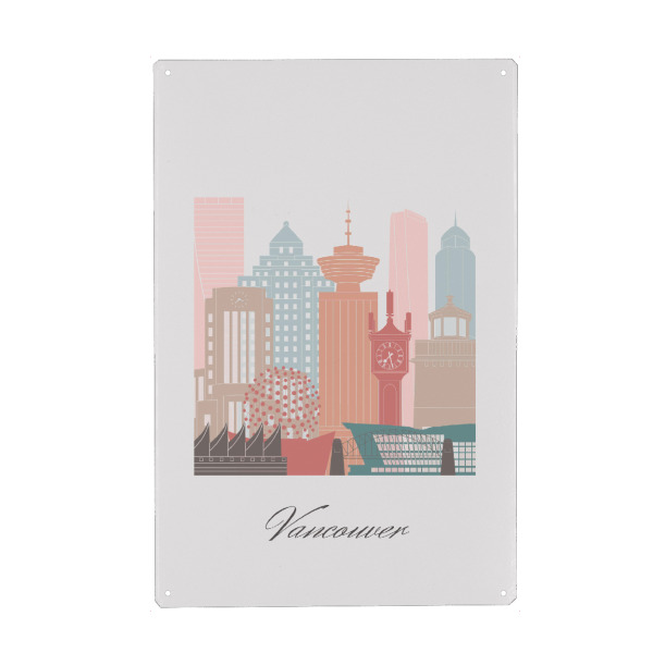 Metall Poster "Skyline von Vancouver - Pastell" artboxONE - Städte,Reise,Architektur,Kartografie