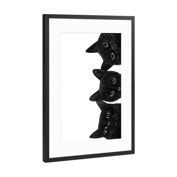 Poster mit Rahmen Schwarz (Metallic) "Drei schwarze Katzen" artboxONE - Für Kinder,Tiere,Für Mama,Halloween,Lustig