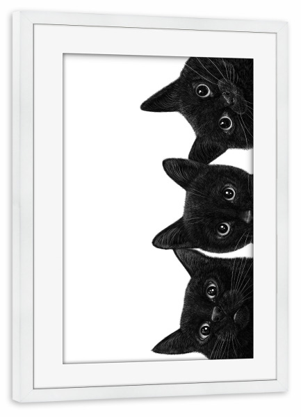 Poster mit Rahmen weiß "Drei schwarze Katzen" artboxONE - Für Kinder,Tiere,Für Mama,Halloween,Lustig