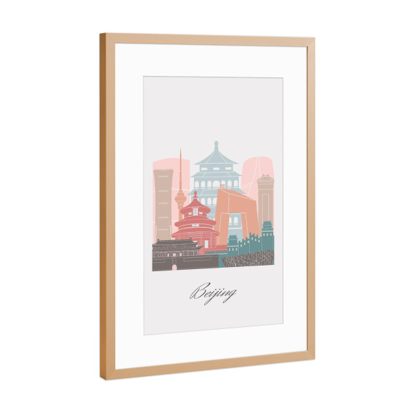 Poster mit Rahmen Kupfer "Skyline von Peking im Pastellstil" artboxONE - Städte,Reise,Architektur,Kartografie