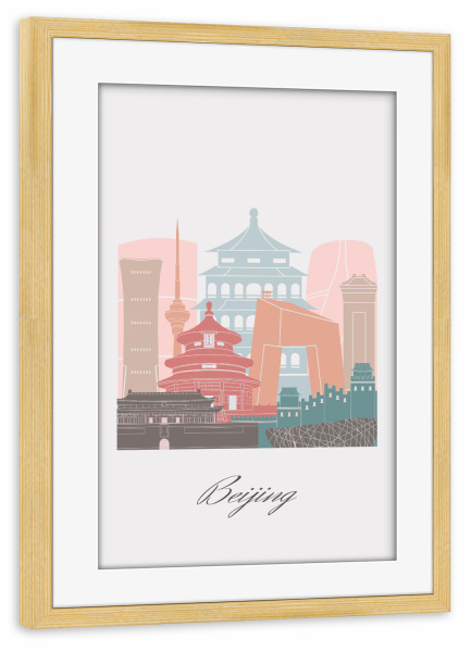 Poster mit Rahmen kiefer "Skyline von Peking im Pastellstil" artboxONE - Städte,Reise,Architektur,Kartografie