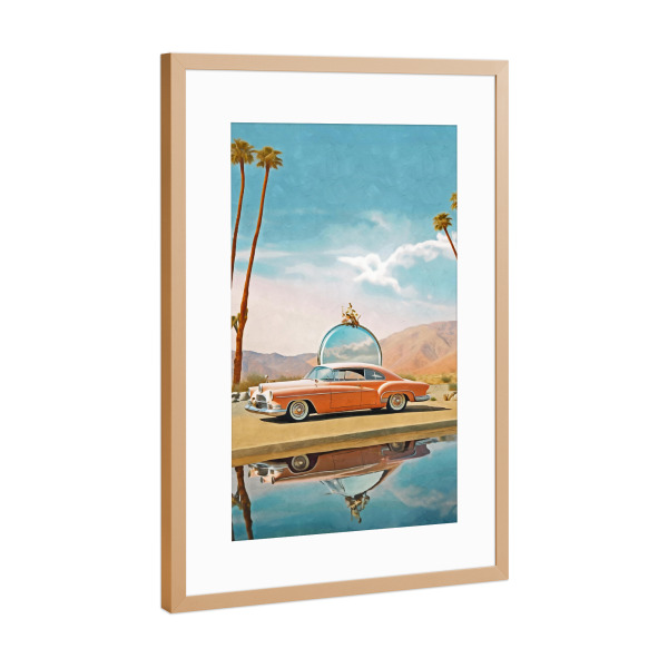 Poster mit Rahmen Kupfer "Surrealismus-Auto und See" artboxONE - Abstrakt,Automobile