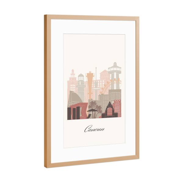 Poster mit Rahmen Kupfer "Skyline von Cancun - Terrakotta" artboxONE - Städte,Reise,Architektur,Kartografie