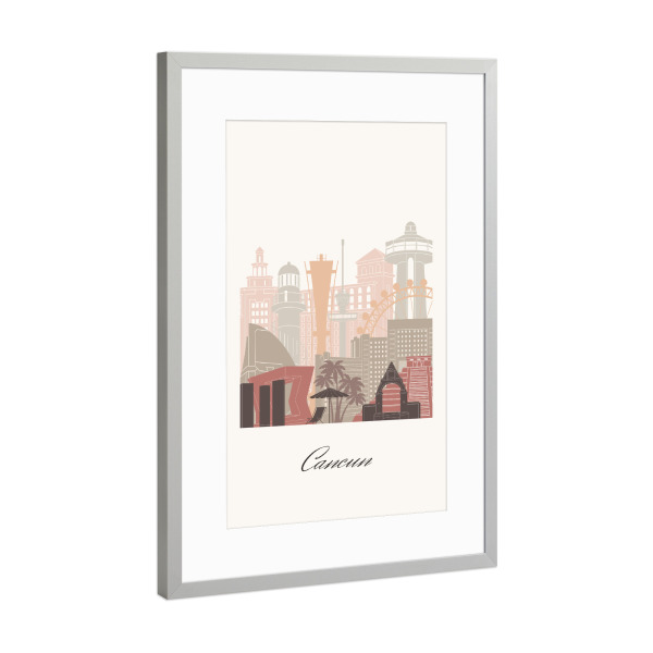 Poster mit Rahmen Silber "Skyline von Cancun - Terrakotta" artboxONE - Städte,Reise,Architektur,Kartografie
