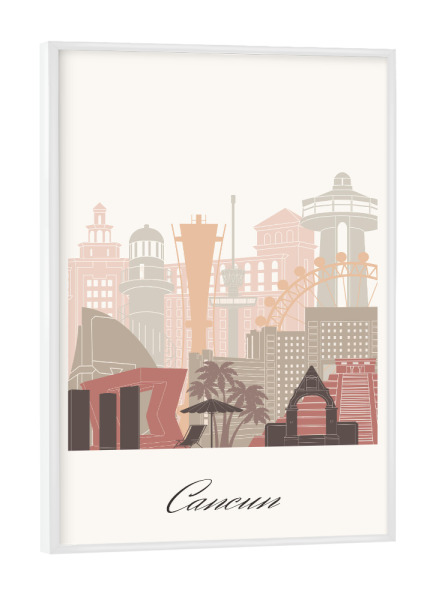 Poster mit weißem Rahmen "Skyline von Cancun - Terrakotta" artboxONE - Städte,Reise,Architektur,Kartografie