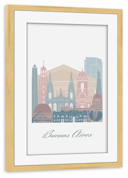 Poster mit Rahmen kiefer "Skyline - Buenos Aires - Erdtöne" artboxONE - Städte,Reise,Architektur,Kartografie