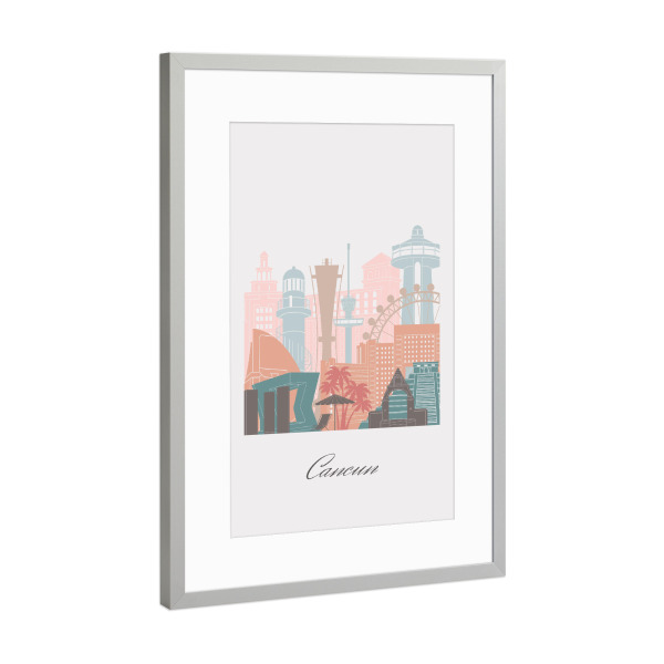 Poster mit Rahmen Silber "Skyline von Cancún im Pastellstil" artboxONE - Städte,Reise,Architektur,Kartografie
