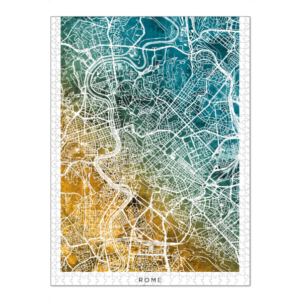 Puzzle Ravensburger "Rom Stadtplan Blaugrün" artboxONE - Städte - Rom,Italien,Stadtkarte,Karte,Stadtplan,Aquarell,Malerei - Bild rom