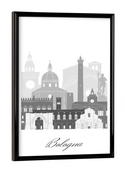 Poster mit schwarzem Rahmen "Bologna-Skyline sw" artboxONE - Städte,Reise,Architektur,Kartografie