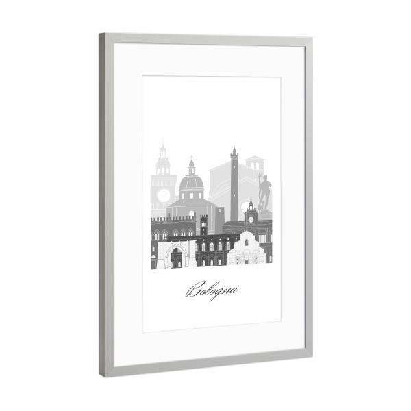 Poster mit Rahmen Silber "Bologna-Skyline sw" artboxONE - Städte,Reise,Architektur,Kartografie