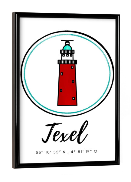 Poster mit schwarzem Rahmen "Leuchtturm Texel Niederlande" artboxONE - Reise,Architektur,Reise / Strand und Meer,Liebe