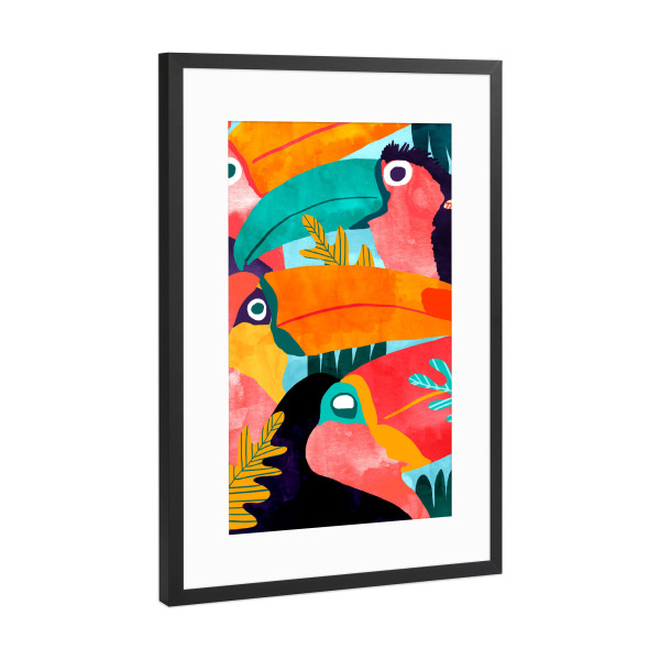 Poster mit Rahmen Schwarz (Metallic) "Tukan-Herde" artboxONE - Tiere