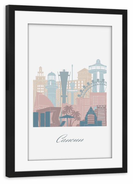 Poster mit Rahmen schwarz "Cancun-Skyline im Erdtöne-Stil" artboxONE - Städte,Reise,Architektur,Kartografie