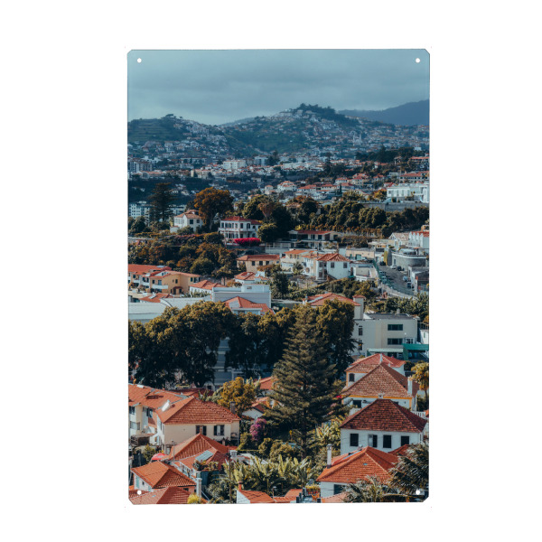 Holzbild "Funchal - Madeira" artboxONE - Reise,Architektur,Reise / Länder - Stadt,Funchal,Madeira,Portugal,Ausblick,Urban,Häuser,Hügel,Reise