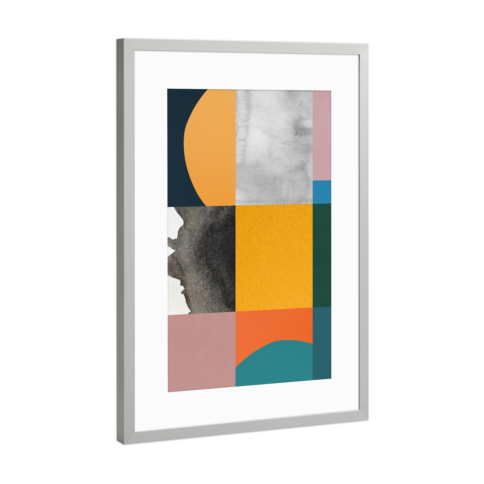 Poster mit Rahmen Silber "Abstrakte Collage A" artboxONE - Abstrakt,Geometrie - Abstrakt,Geometrie,Bunt,Formen