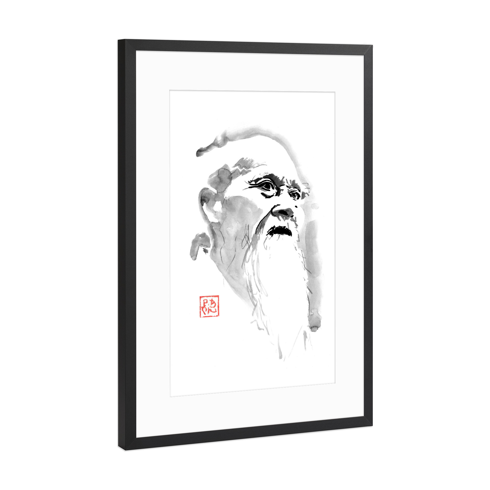 Poster mit Rahmen Schwarz (Metallic) "O Sensei v" artboxONE - Menschen,Reise / Asien,Männer - Aikido,Sumie,Japan,Morihei ueshiba