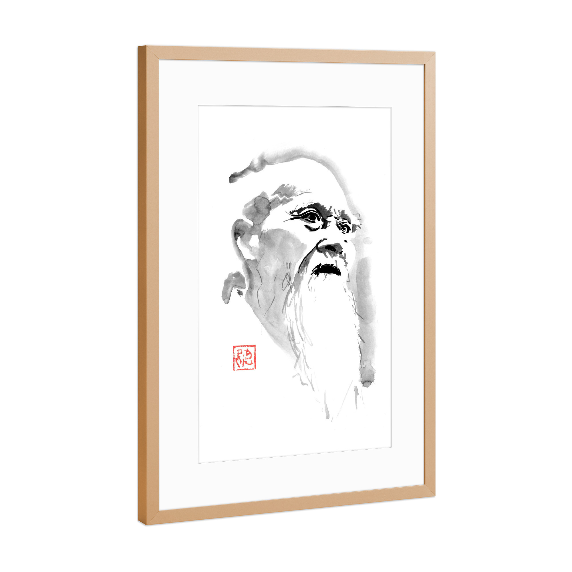 Poster mit Rahmen Kupfer "O Sensei v" artboxONE - Menschen,Reise / Asien,Männer - Aikido,Sumie,Japan,Morihei ueshiba