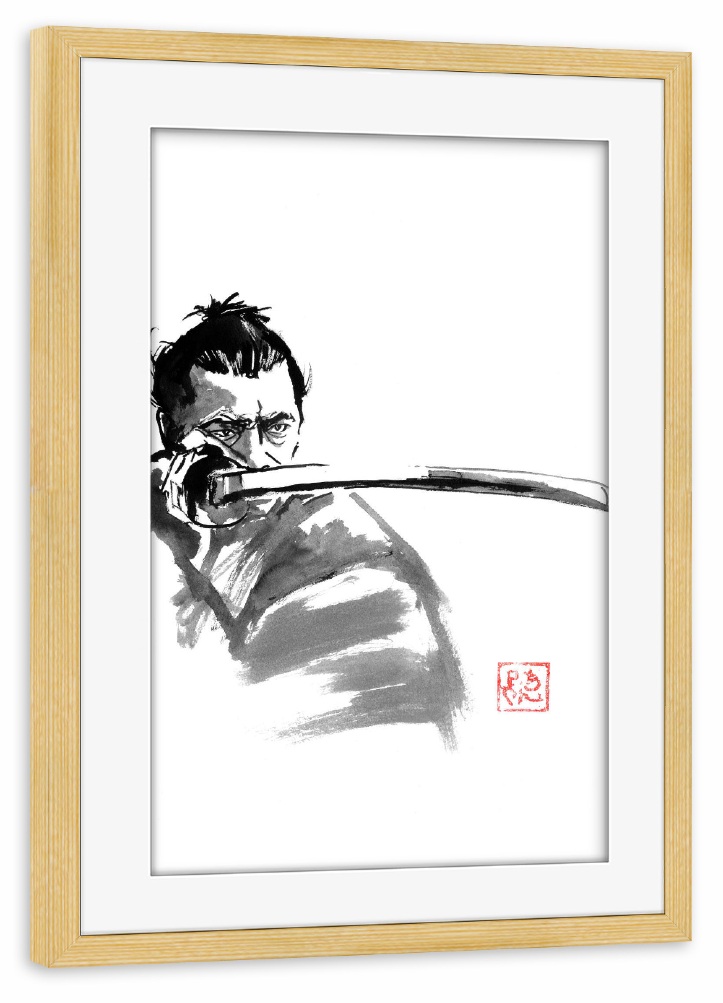 Poster mit Rahmen kiefer "Toshiro im Garten" artboxONE - Menschen,Reise / Asien,Männer - Sumie,Japan,Samurai