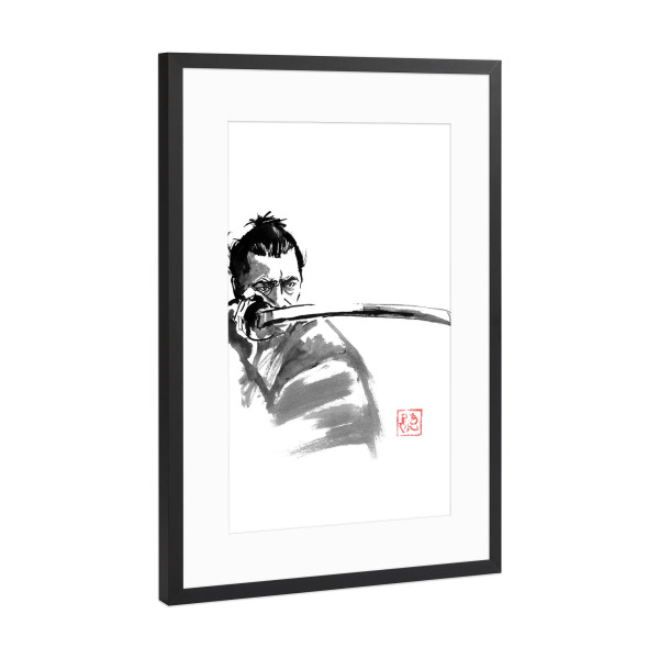 Poster mit Rahmen Schwarz (Metallic) "Toshiro im Garten" artboxONE - Menschen,Reise / Asien,Männer - Sumie,Japan,Samurai