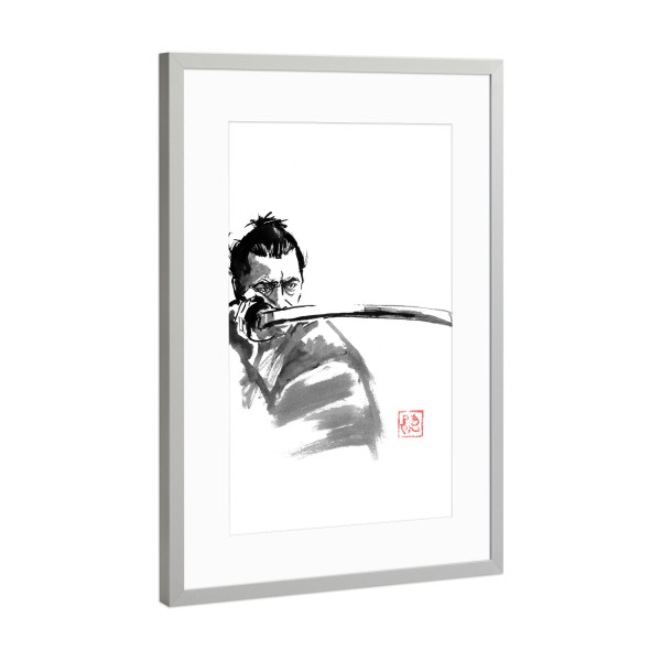Poster mit Rahmen Silber "Toshiro im Garten" artboxONE - Menschen,Reise / Asien,Männer - Sumie,Japan,Samurai