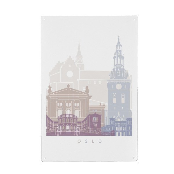 Holzbild "OSLO SKYLINE PASTELL" artboxONE - Städte,Architektur - Skyline,Denkmäler,Stadt,Tourismus,Wandgemälde,Pastellfarben,Turm,Städte