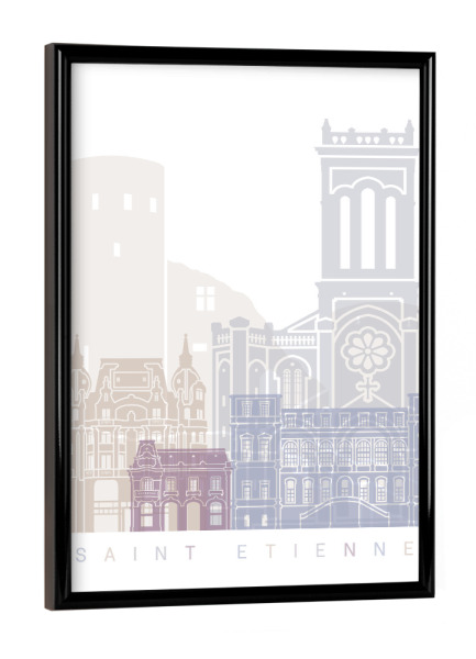 Poster mit schwarzem Rahmen "SAINT ETIENNE SKYLINE PASTELL" artboxONE - Städte,Architektur