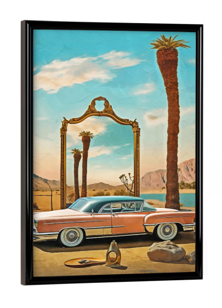 Poster mit schwarzem Rahmen "SURREALISMUS-SPIEGEL UND AUTO" artboxONE - Abstrakt,Automobile