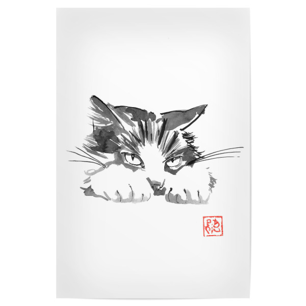 Poster 30x20 cm "Boudeur" artboxONE - Tiere - Katze,Sumie,Japan,Schwarzweiß