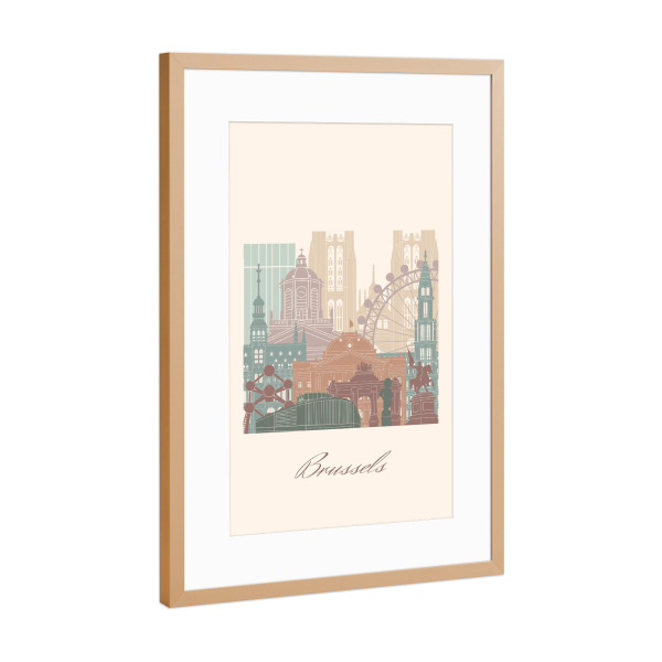 Poster mit Rahmen Kupfer "Brüsseler Skyline Salbeigrün" artboxONE - Städte,Reise,Architektur,Kartografie